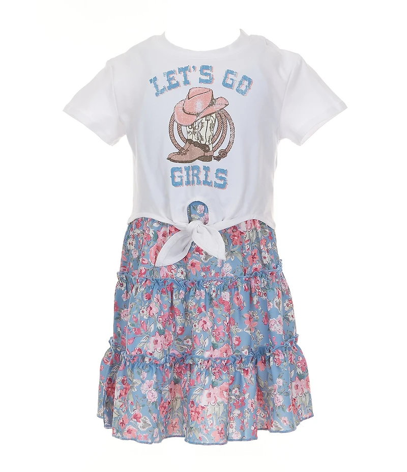 Zunie Little Girls Short Sleeve Graphic T-Shirt & Sleeveless Solid/Printed A-Line Dress