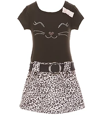 Zunie Little Girls Short Sleeve Kitty Face Animal Print Dress