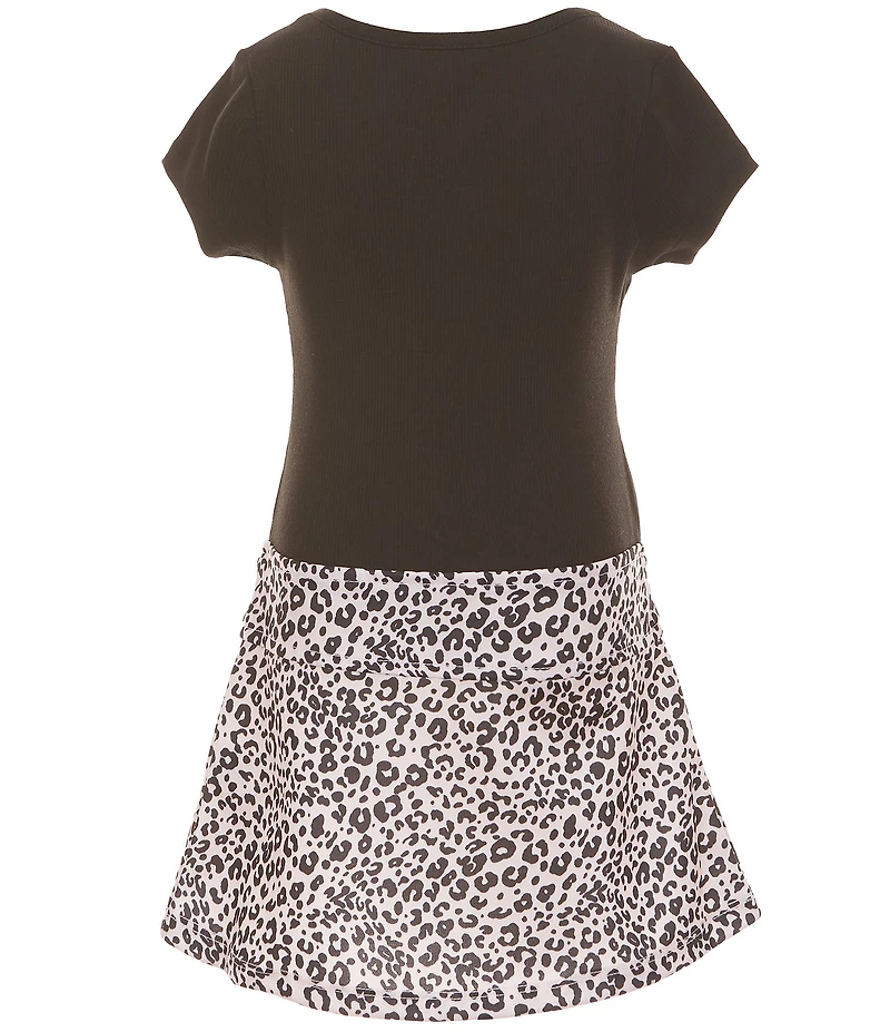 Zunie Little Girls Short Sleeve Kitty Face Animal Print Dress