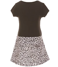 Zunie Little Girls Short Sleeve Kitty Face Animal Print Dress