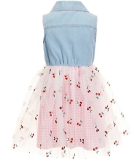 Zunie Little Girls Sleeveless Cherry Motif Denim Bodice Mesh Gingham Tutu Skirted Dress