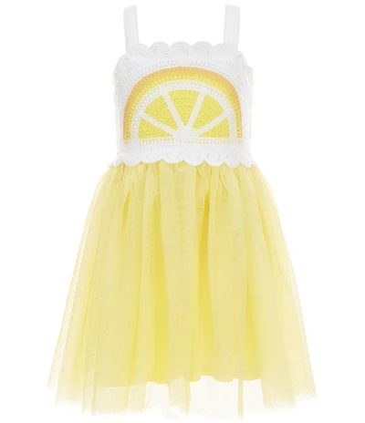 Zunie Little Girls Sleeveless Patterned Crocheted Bodice/Mesh-Tutu-Skirted Dress