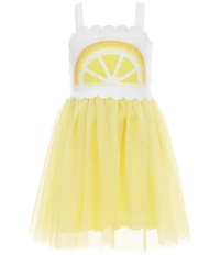 Zunie Little Girls Sleeveless Patterned Crocheted Bodice/Mesh-Tutu-Skirted Dress