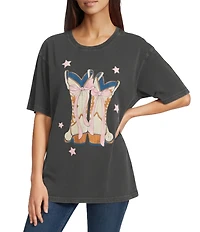 Zutter Boots And Stars Knit Crew Neck Short Sleeve Tee