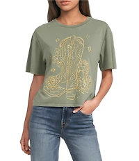 Zutter Knit Crew Neck Short Sleeve Cowboy Boots Tee