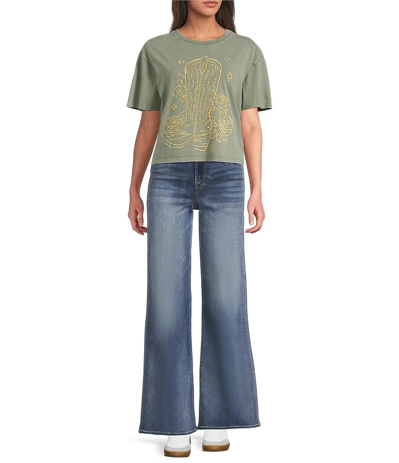 Zutter Knit Crew Neck Short Sleeve Cowboy Boots Tee