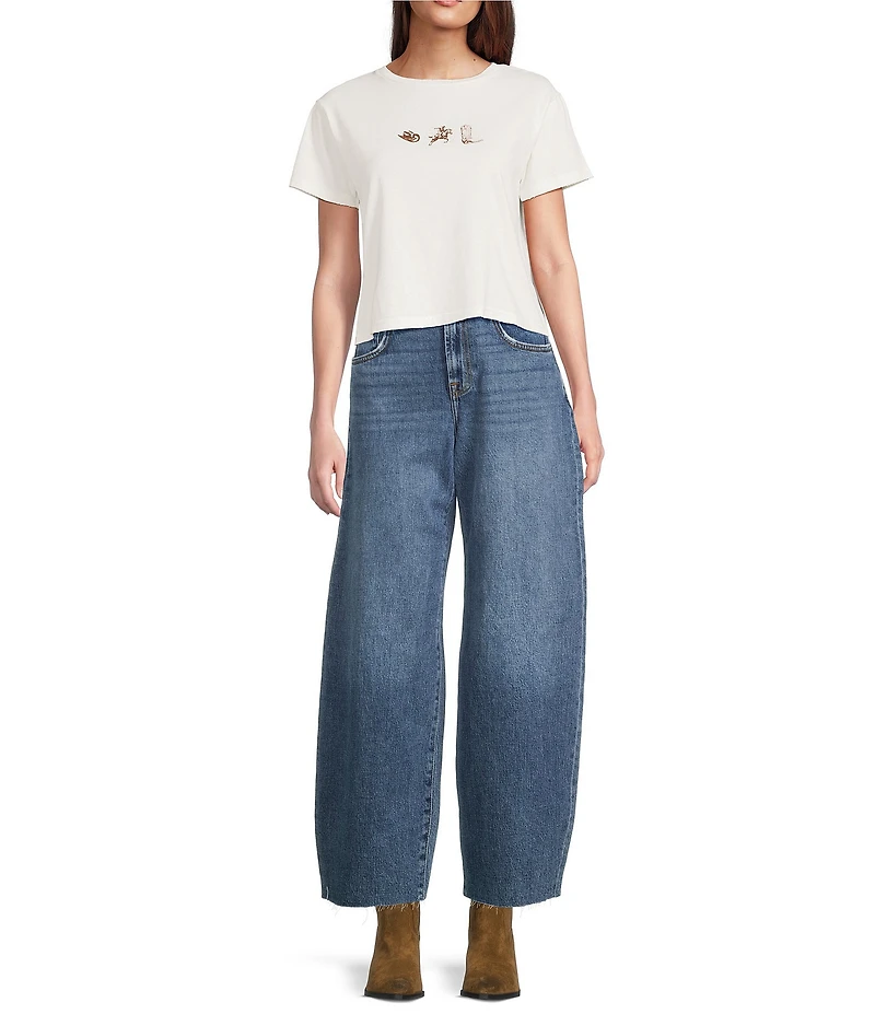 Zutter Western Knit Crew Neck Short Sleeve Cropped Tee