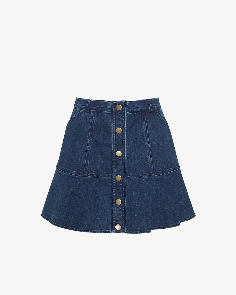 Button Front Denim Skirt