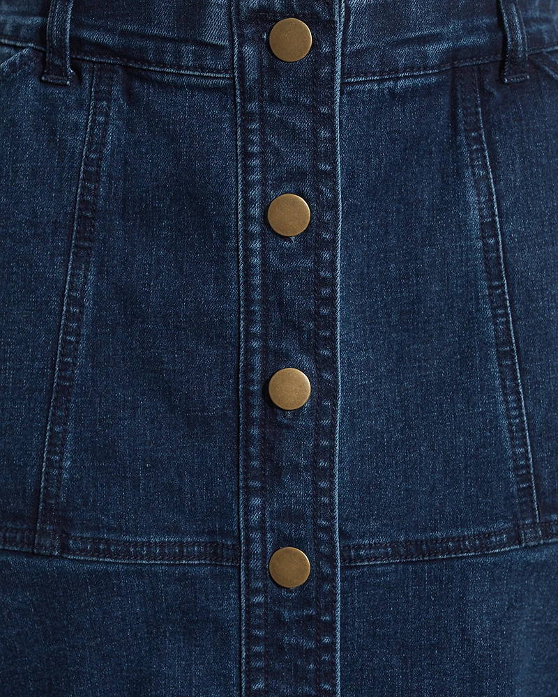Button Front Denim Skirt