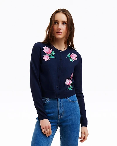 Embroidered Crewneck Cardigan