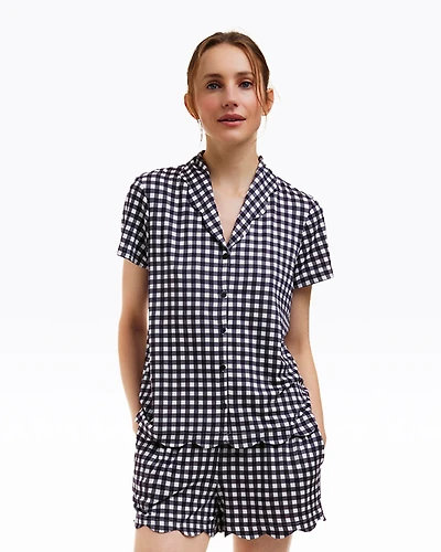 Scallop Sara Pajama Set Navy Gingham