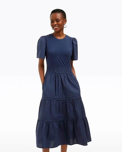 Cleo Mixed Media Midi Dress Navy