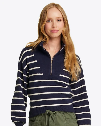 Striped Quarter Zip Sweater Mariner Stripe