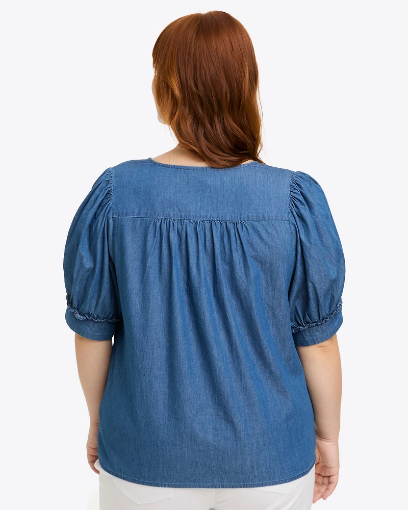 Heidi V-Neck Top Chambray
