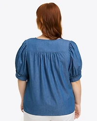 Heidi V-Neck Top Chambray