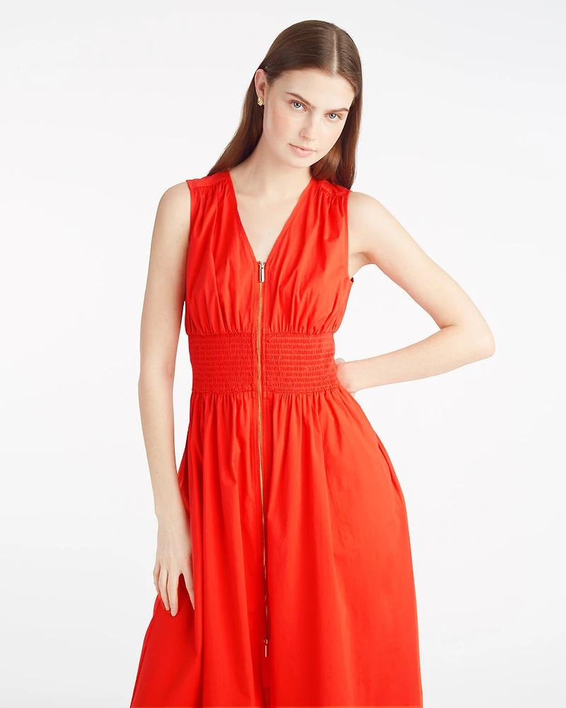 Amber Sleeveless Smocked Waist Midi Dress Stretch Poplin
