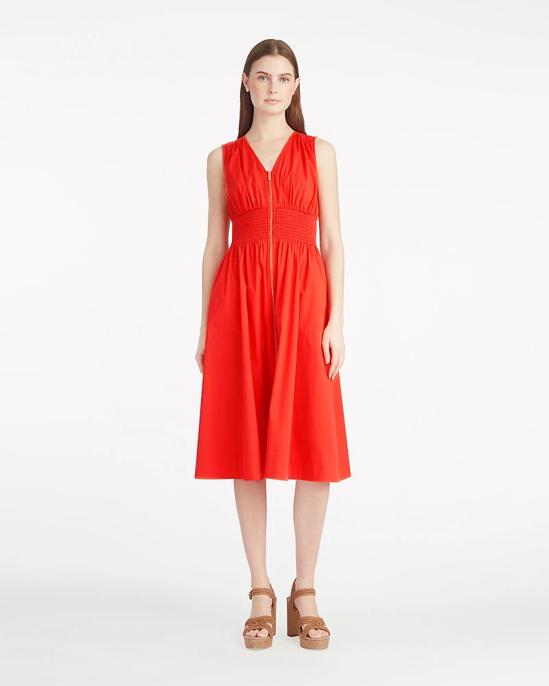 Amber Sleeveless Smocked Waist Midi Dress Stretch Poplin