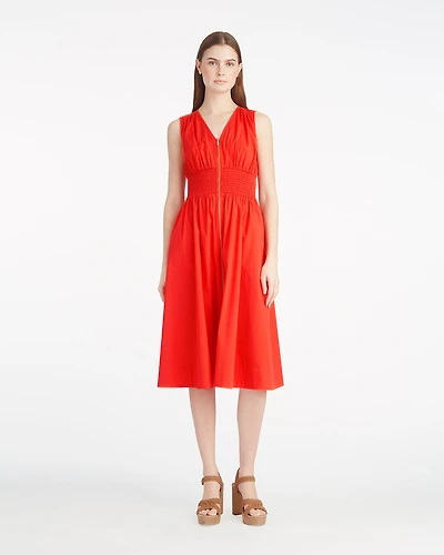Amber Sleeveless Smocked Waist Midi Dress Stretch Poplin