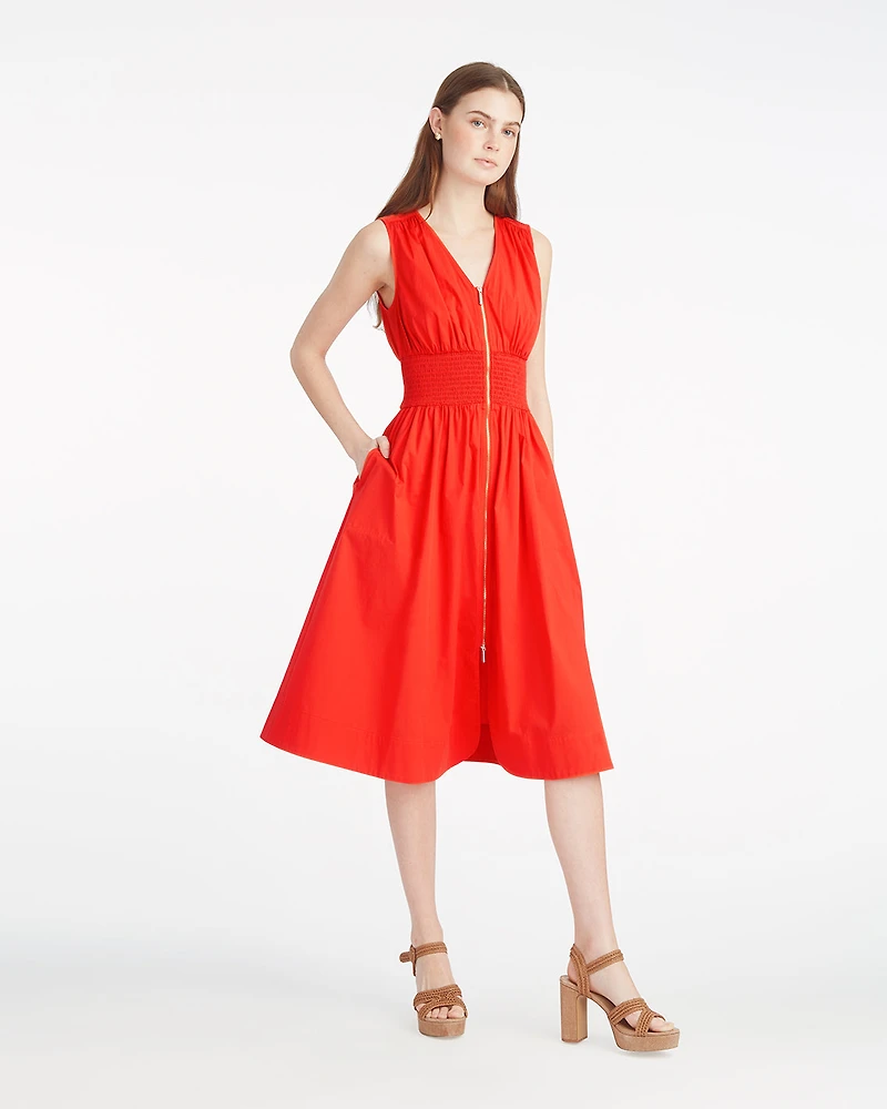 Amber Sleeveless Smocked Waist Midi Dress Stretch Poplin