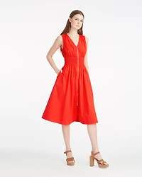 Amber Sleeveless Smocked Waist Midi Dress Stretch Poplin