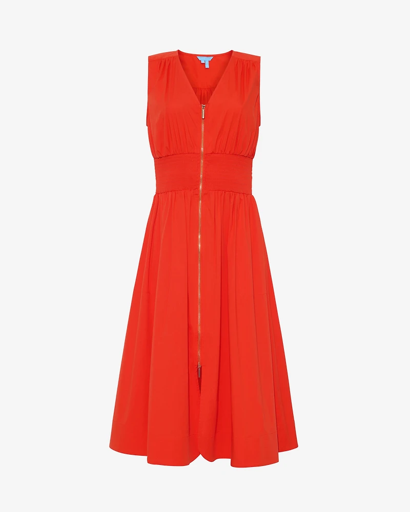 Amber Sleeveless Smocked Waist Midi Dress Stretch Poplin