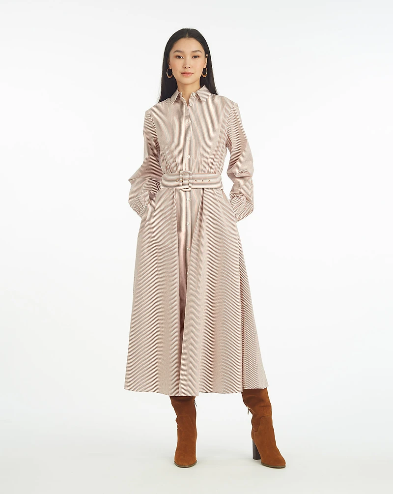 Eliza Midi Shirtdress Rust Stripe