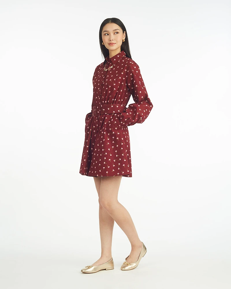 Lily Long-Sleeve Mini Dress Burgundy Buds
