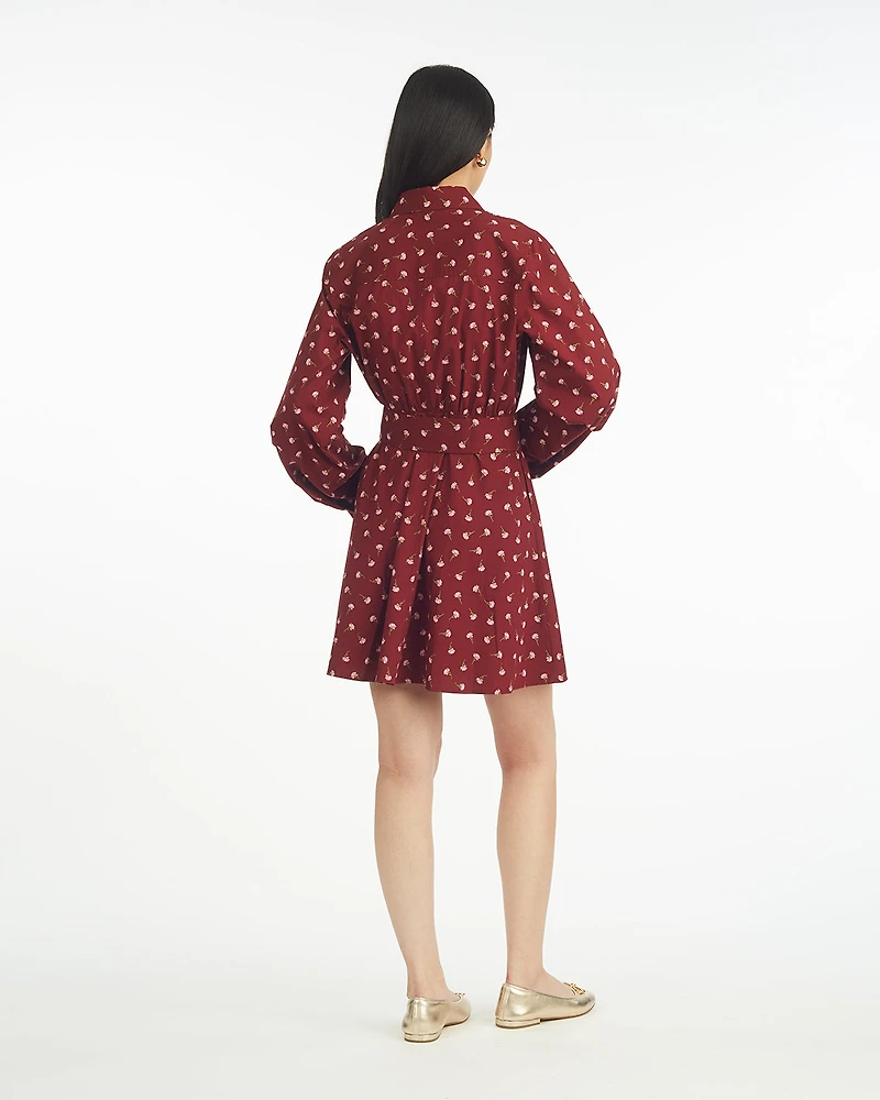 Lily Long-Sleeve Mini Dress Burgundy Buds