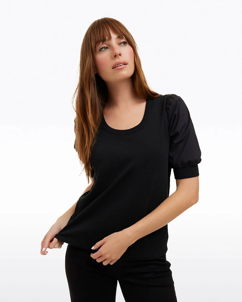 Short Sleeve Mixed Media Top
