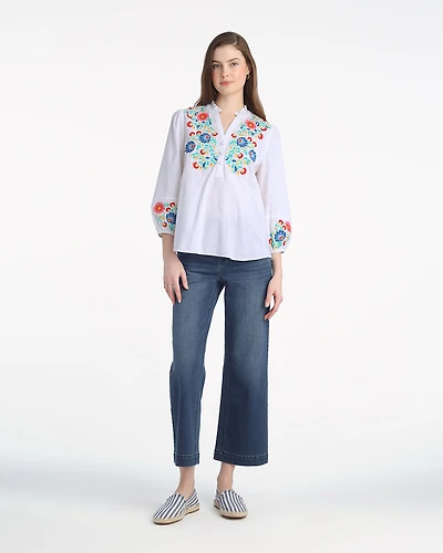 Long Sleeve Top with Floral Embroidery