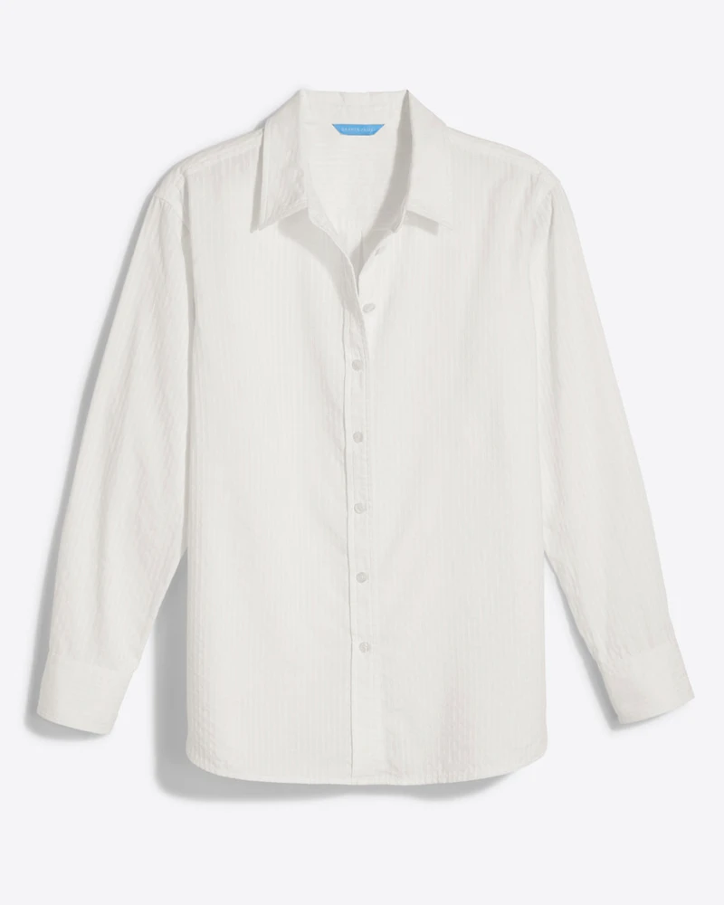 Button Down Top White Shirting Stripe