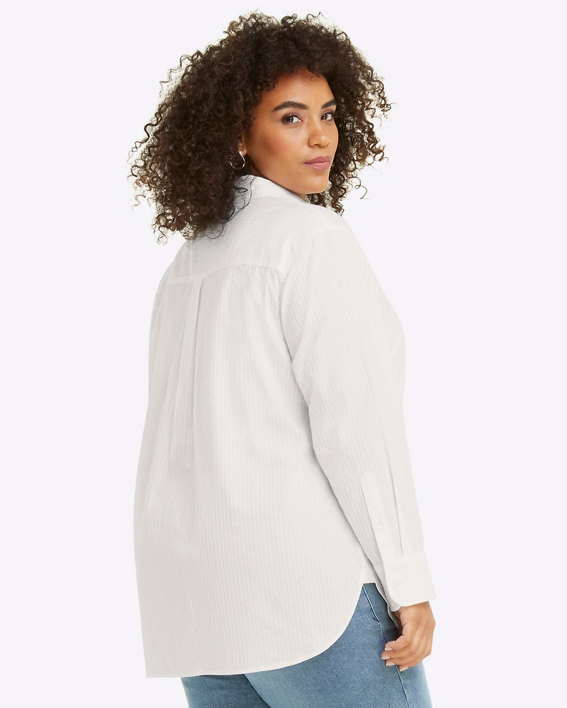 Button Down Top White Shirting Stripe