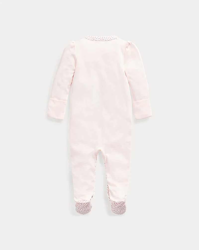 Floral-Trim Footed Coverall