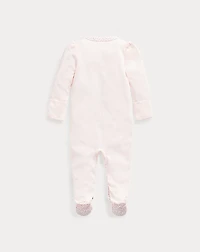 Floral-Trim Footed Coverall