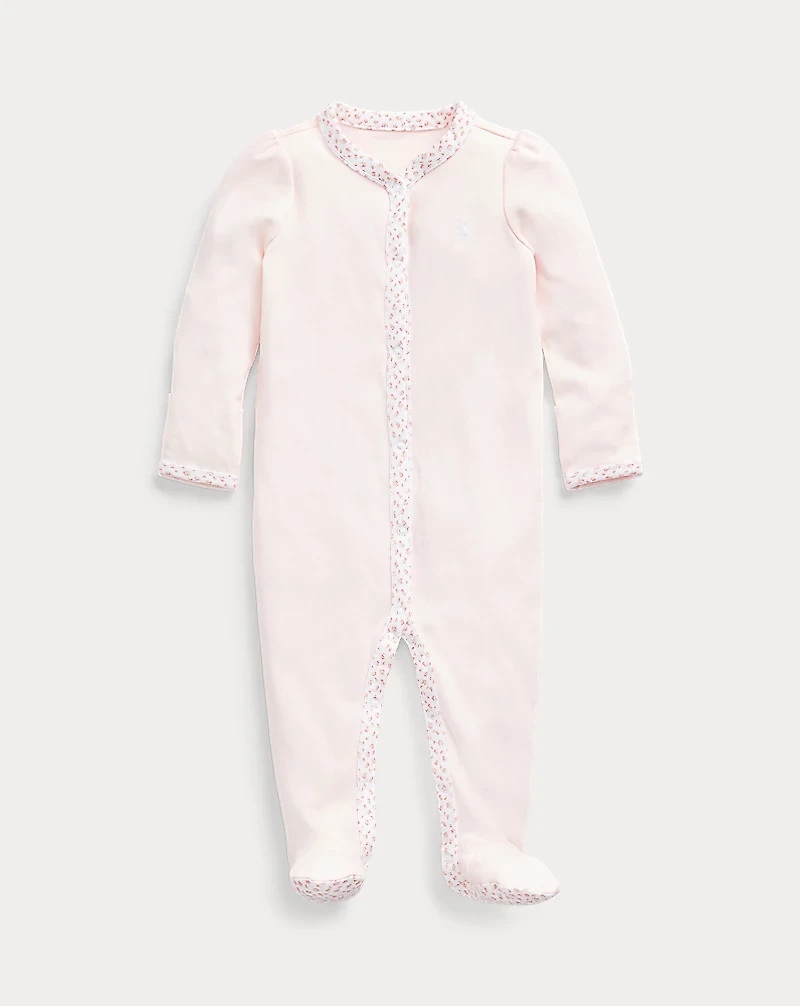 Floral-Trim Footed Coverall