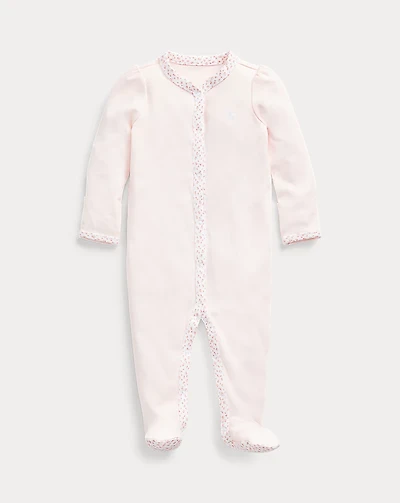 Floral-Trim Footed Coverall