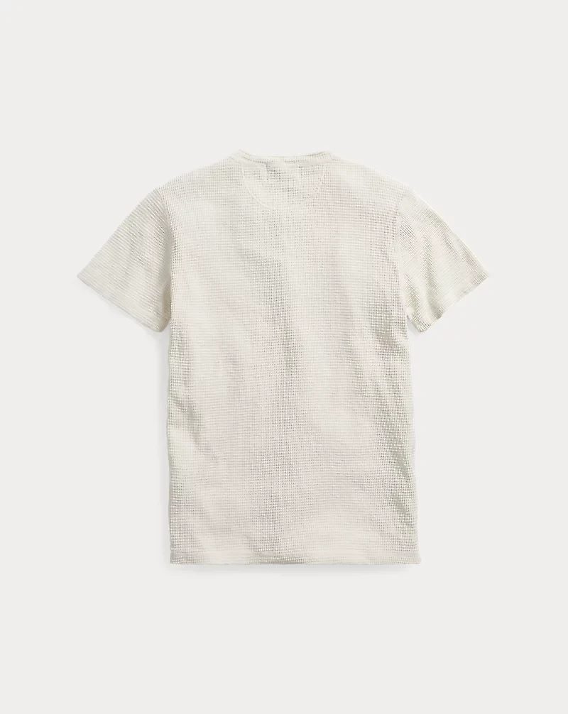 Waffle-Knit Short-Sleeve Henley Shirt