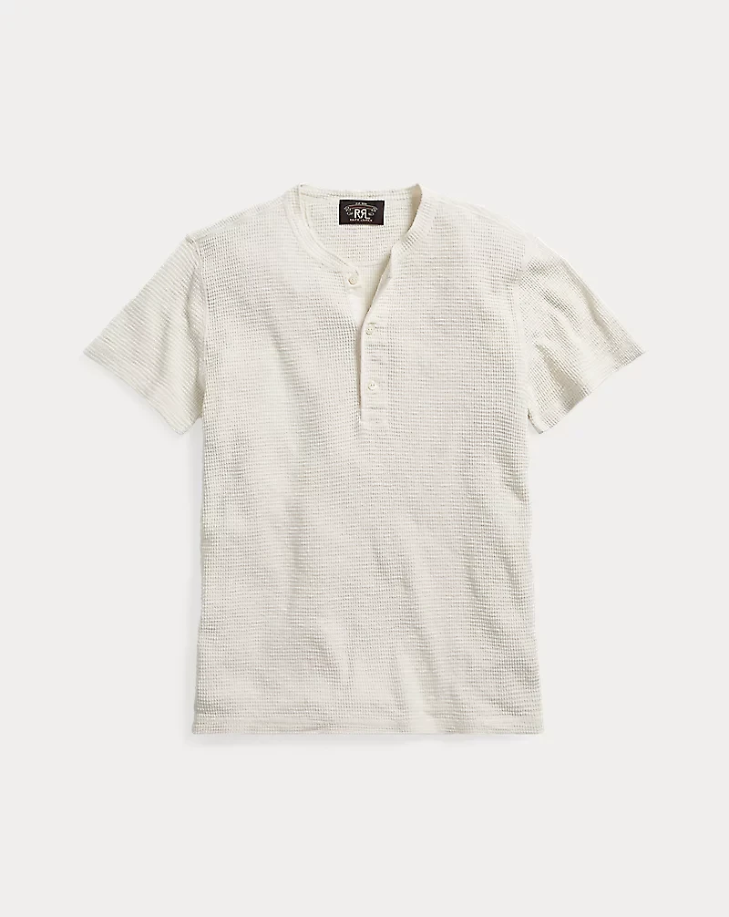 Waffle-Knit Short-Sleeve Henley Shirt