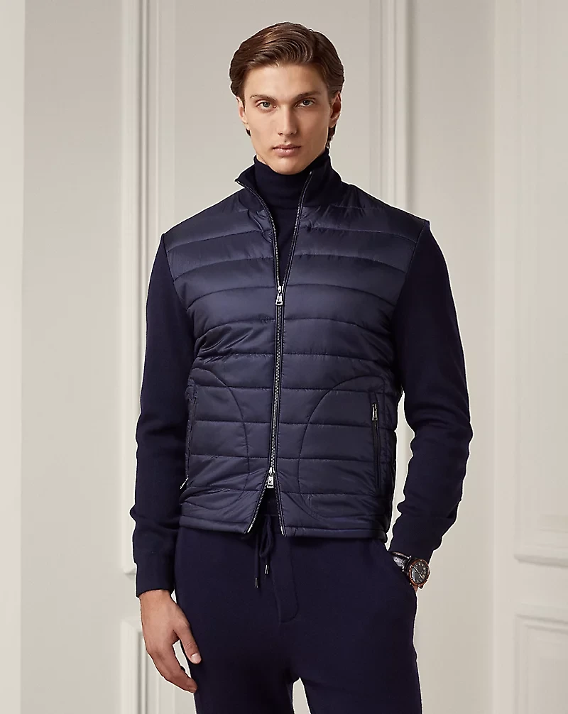 Ripstop-Panel Wool Full-Zip Sweater