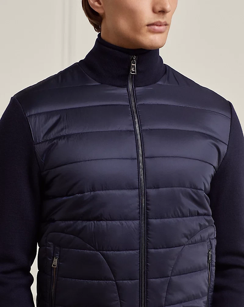Ripstop-Panel Wool Full-Zip Sweater