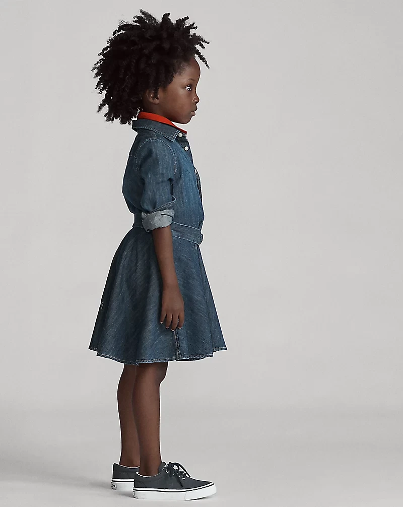 Belted Cotton Denim Shirtdress