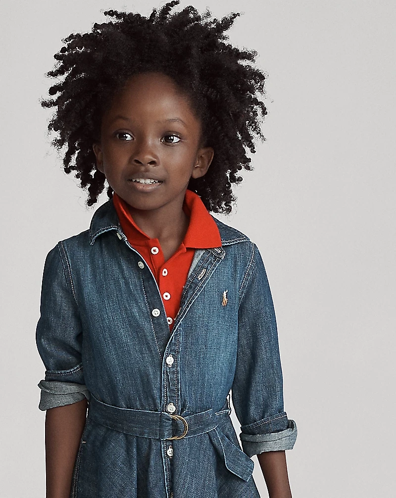 Belted Cotton Denim Shirtdress