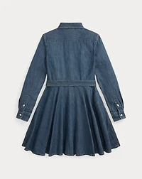 Belted Cotton Denim Shirtdress
