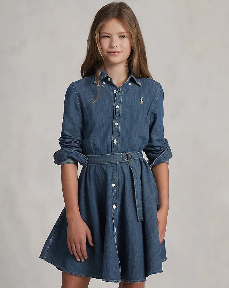 Belted Cotton Denim Shirtdress