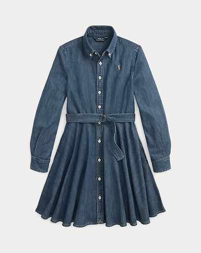 Belted Cotton Denim Shirtdress