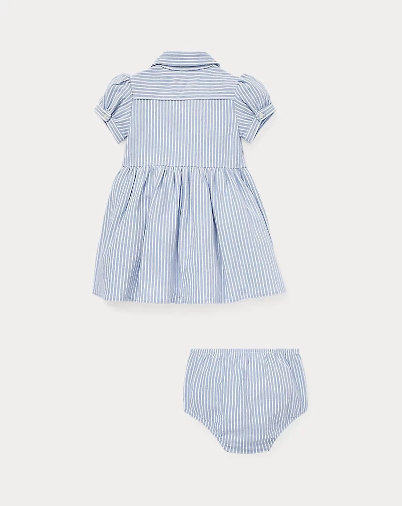Striped Knit Oxford Shirtdress & Bloomer