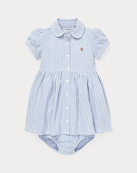 Striped Knit Oxford Shirtdress & Bloomer