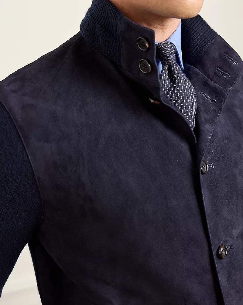 Suede-Front Cashmere Cardigan