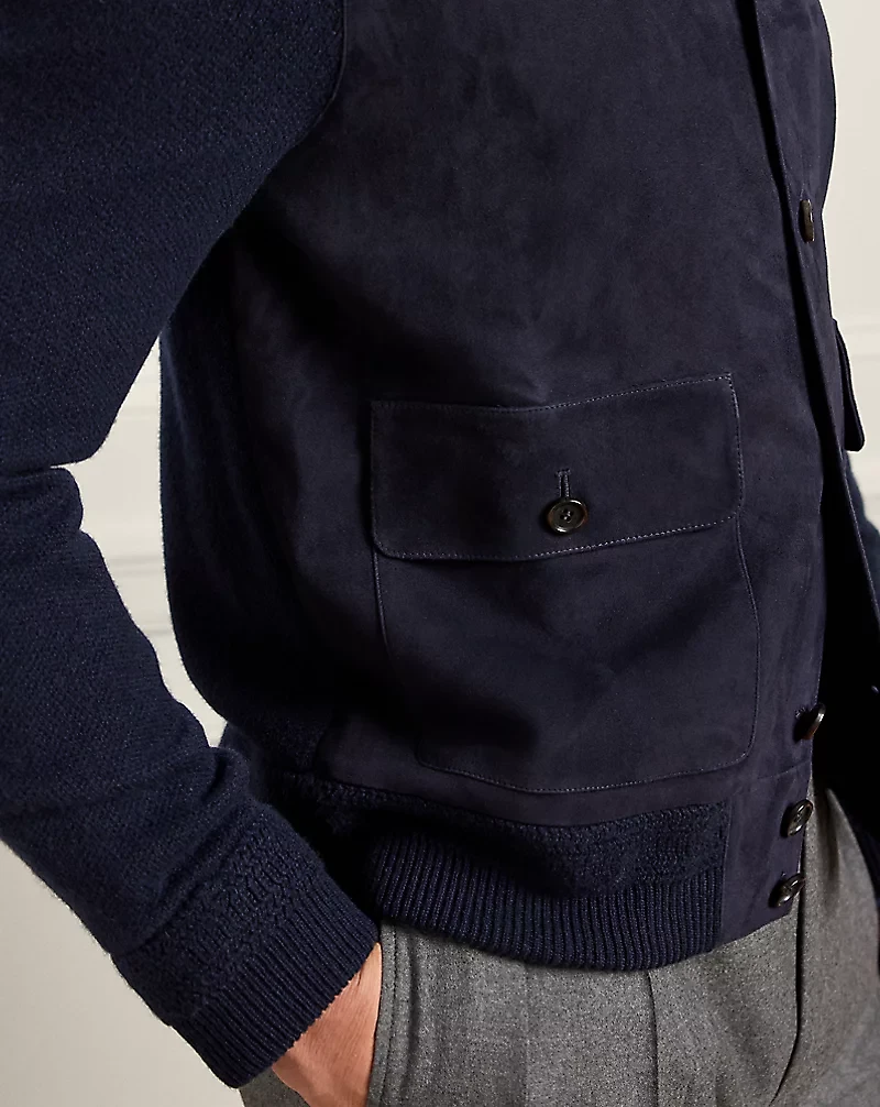 Suede-Front Cashmere Cardigan