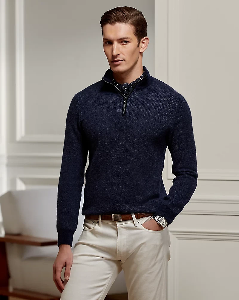 Cashmere Birdseye Quarter-Zip Sweater